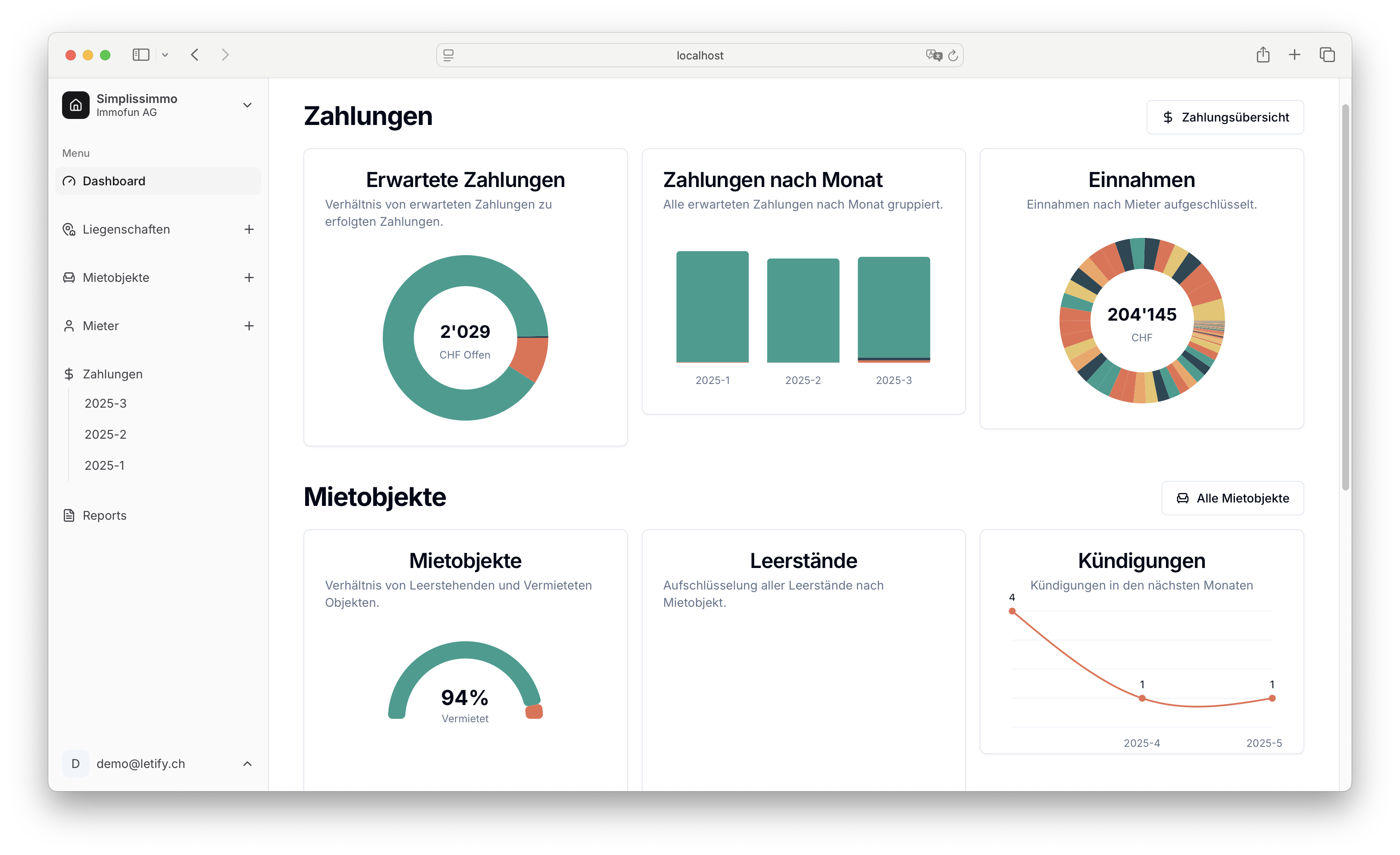 Dashboard in Letify